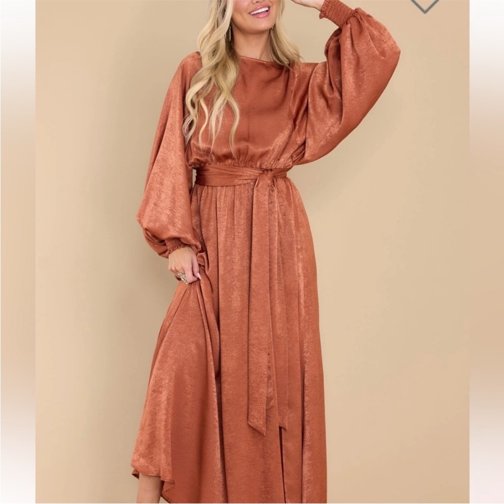 Aura Like A Princess Terracotta Orange Long Sleeve Slit Maxi Dress women’s Large
